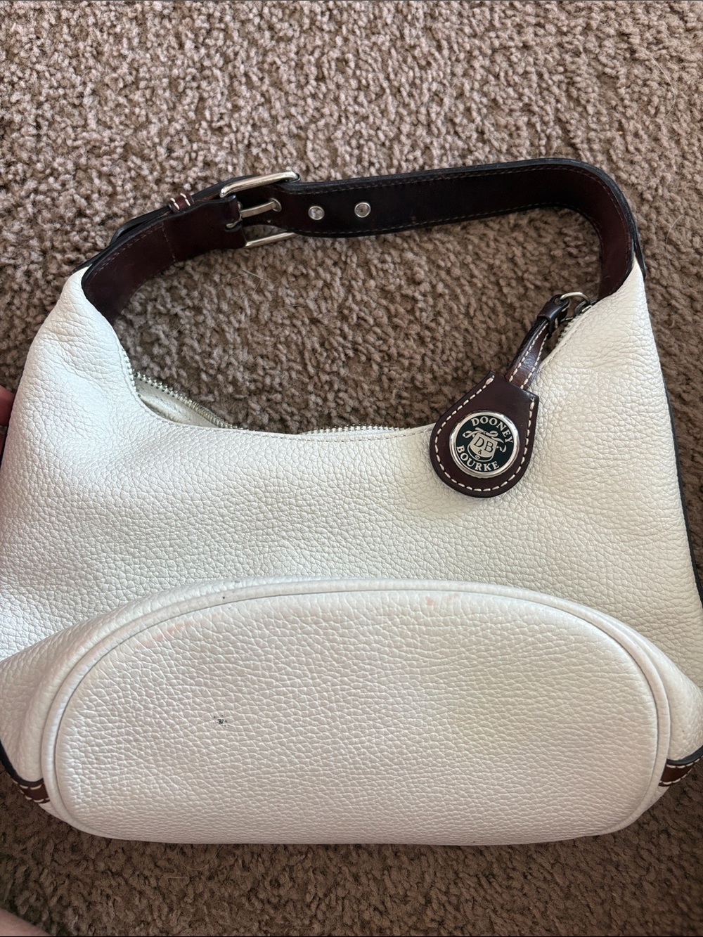 Dooney & Bourke Cream Pebbled Leather Hobo with Brown Trim